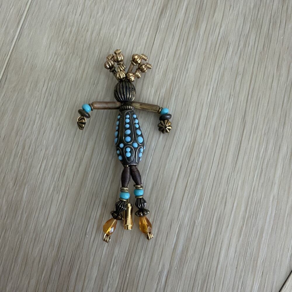 Stick Figure Brooch Crazy Hair Figural Stick Pin Artisan Funky 3.25"